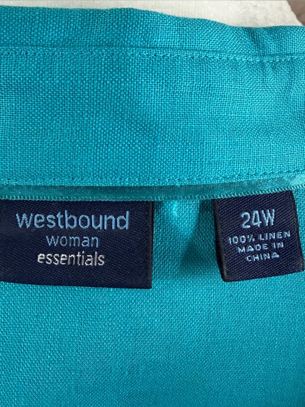 WESTBOUND Women’s Linen Tailored Turquoise Button-Front Collared Top - Picture 5 of 6